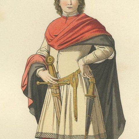 Antique Print of a Military Costume, 15th Century by Bonnard, 1860, close-up 2