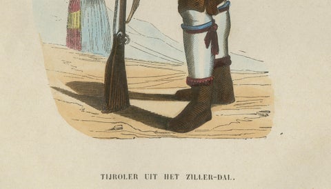 Tyrolean Hunter from the Ziller Valley - Antique Costume Lithograph, c.1852, close-up 4