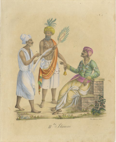 Indian Merchants & Noblemen, Brodtmann Hand-Colored Lithograph, 1816, view 2