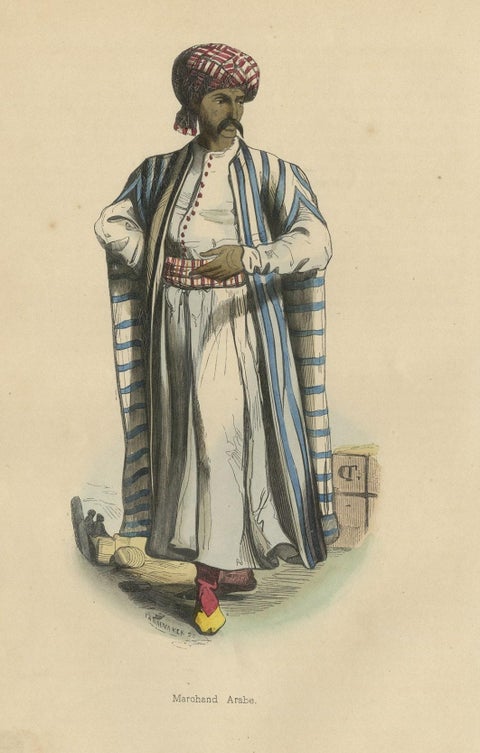 Original Antique Print of an Arabian Merchant, 1843, close-up 1