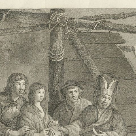 La Pérouse Alaska Tlingit Costume Engraving, French Expedition, 1797, close-up 6
