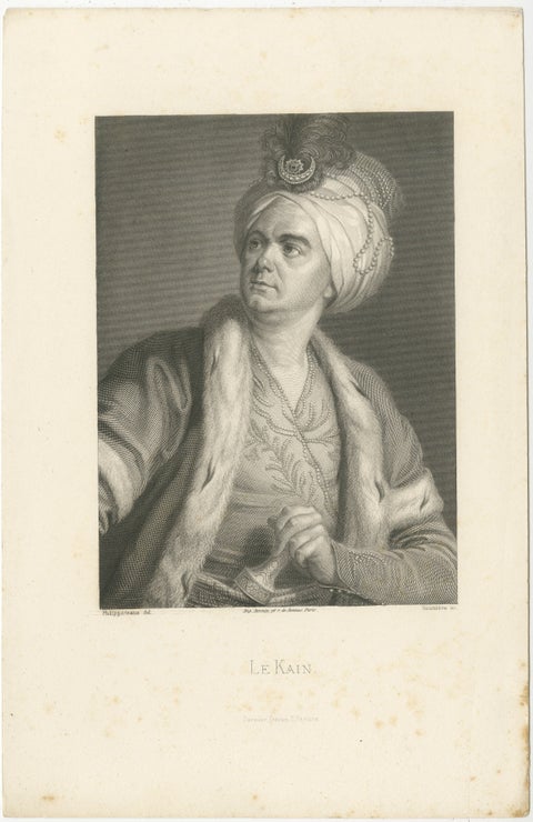 Le Kain in Oriental Costume, French Theatre Portrait Engraving, 1788, view 2