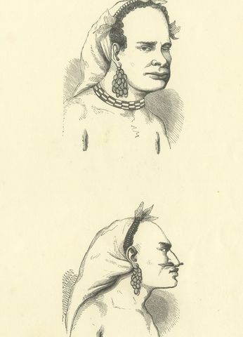 Native and Chief of Vannu, Vanikoro, Antique Wahlen Costume Print, 1843-1844, close-up 1