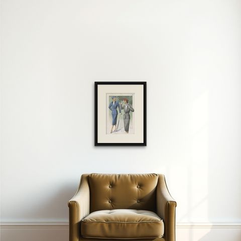 Vintage Fashion Print 'Pl. 14209' Published in Ladies Styles, 1951, shown framed on a wall