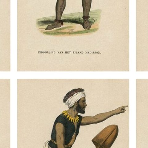 Antique Pacific Islanders & Polynesian Costume Prints, Set of 10, c.1852, close-up 2