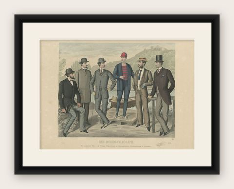 Antique Print of Men's Fashion in Published July 1889 by Klemm & Weiss, C 1900, shown framed