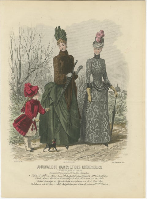 Set of 4 French Fashion Prints, Hand-Colored, Parisian Ladies & Children, 1887, view 3