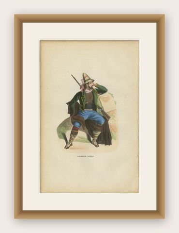 Calabrian Countryman (Italy) in Traditional Dress - Antique Lithograph, c.1852, shown framed