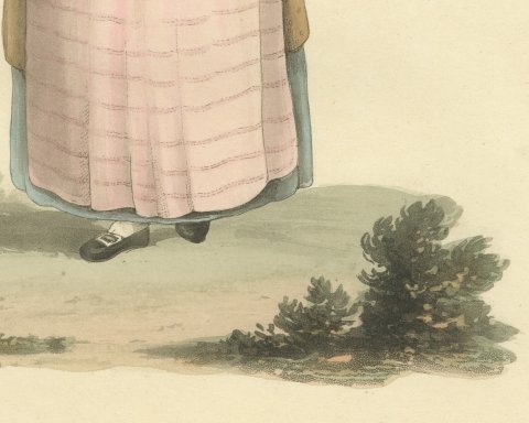 Woman of Broeck, Dutch Regional Dress, Antique Ackermann Print, 1817, close-up 3