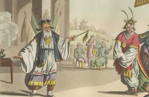 Chinese Peking Opera Scene, Ferrario Costume Print, Hand-Colored c.1815, close-up 6