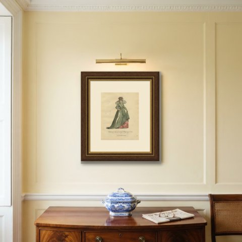 Lady of Quality in Burgundy in Green Gown and Plumed Hat, Costume of 1577, 1757, shown framed on a wall