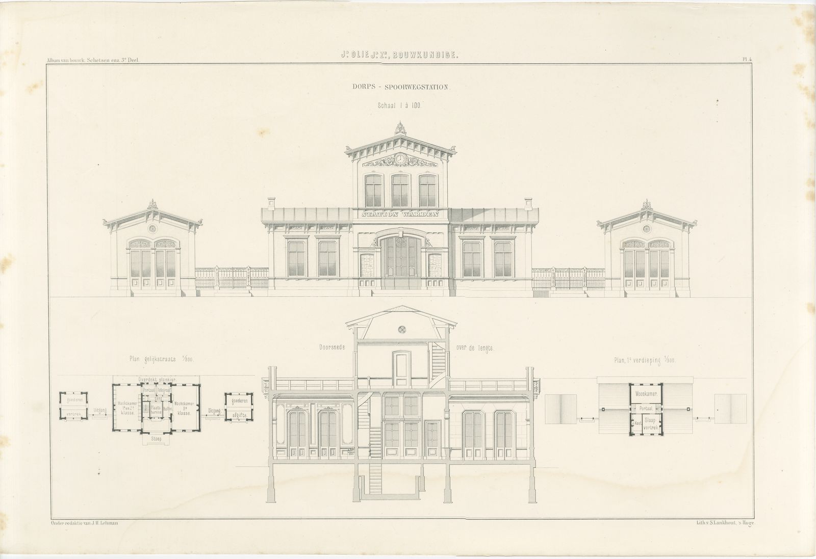 Village Railway Station, Waarden, Dutch Architecture Print, Leliman, 1865-1866, view 2