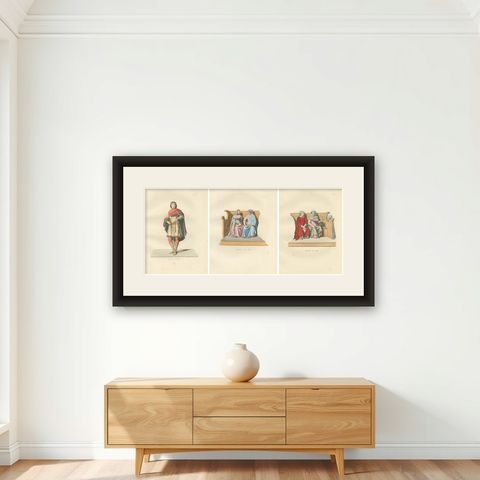 Military and Judicial Costumes from Medieval Italian Society - Published in 1845, shown framed on a wall