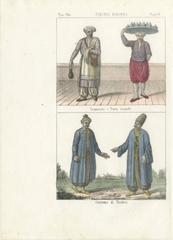 Ottoman Servant, a Food Carrier and Costumes of Bosnia, Lithograph, 1842, view 2
