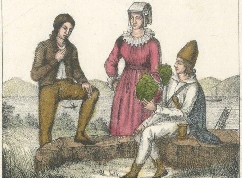 Morlachs by the Sea and Uskoks, Hand Colored Costume Lithograph, 1842, close-up 1