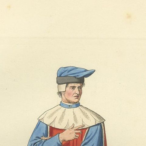 Antique Print of an Italian Nobleman, 14th Century, by Bonnard, 1860, close-up 1