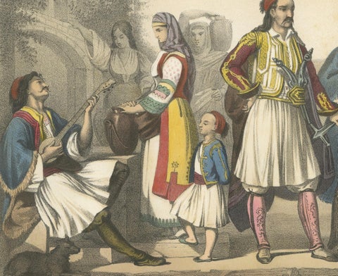Greek Costumes, Athenians and Palicars of Selléide, c.1845, close-up 4