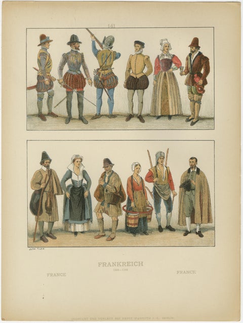 French Renaissance Costumes 1500s, Set of 6 Antique Prints, Published in 1880, view 5