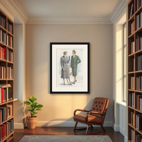 Vintage Fashion Print 'Pl. 14215' Published in Ladies Styles, 1951, shown framed in a room