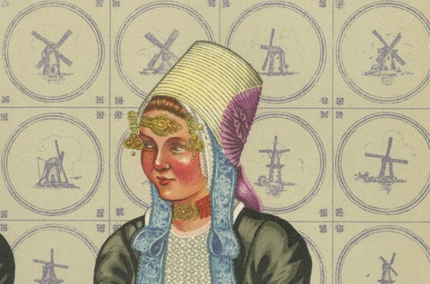 Lithograph of Walcheren Women’s Daily Dress with Bonnets and Beuk, ca. 1860–1890, close-up 5
