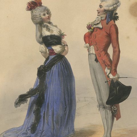 Louis XVI French Court Costume Lithograph, 1792, Published 1847, close-up 2