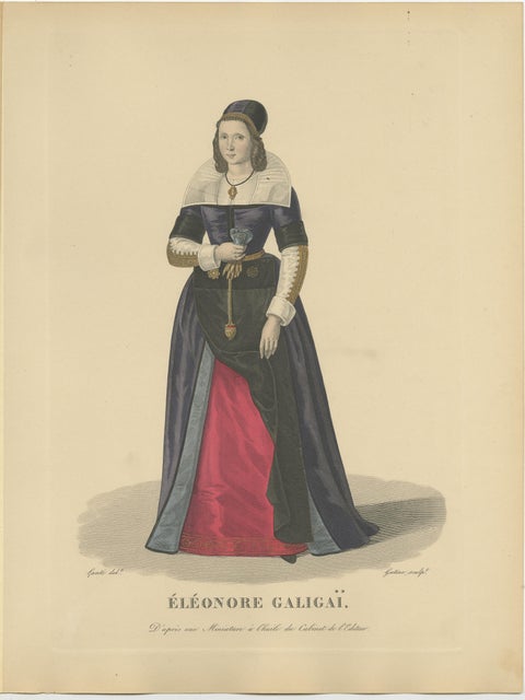 Hand Colored Engraving of Leonora Dori Galigaï, a French Courtier, 1900, view 2