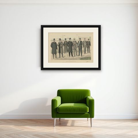 Antique Print of Fashion in May 1898 by Klemm & Weiss, circa 1900, shown framed on a wall