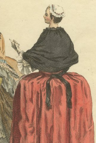 Three English Ladies of 1735, 1745 and 1755, Jefferys Costume Print, 1757, close-up 3