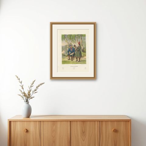 Sámi (Laplander) Costumes from Northern Norway, Helgeland Region, c.1860, shown framed on a wall