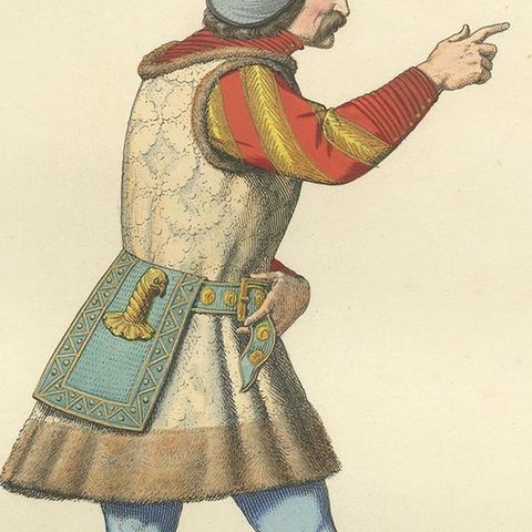 Antique Print of a German Nobleman, 15th Century, by Bonnard, 1860, close-up 2