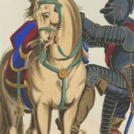 Original Handcolored Antique Print of a Suit of Armor, '1842', close-up 1