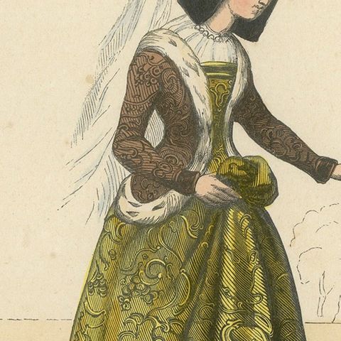 Elegance of the Past: Margaret of York in 'Costume du Moyen Âge', 1847, close-up 6