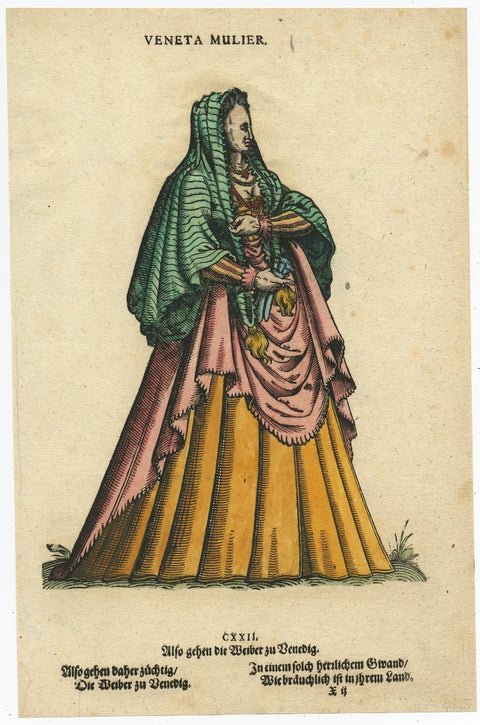 Venetian Woman, Rare Antique Costume Woodcut by Jost Amman, 16th Century, view 2