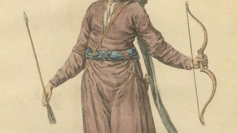 Crimean Tartar Archer Costume Print, Hand-Colored Jefferys 1749, close-up 1