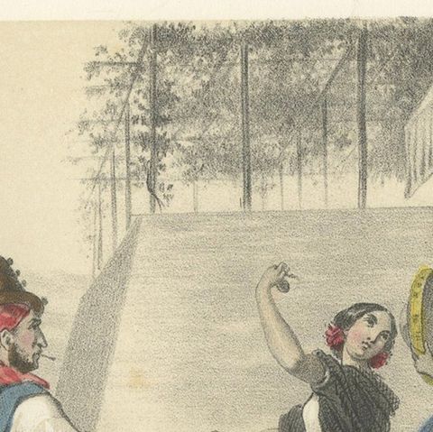 Spanish Dancers and Regional Costumes, Gitano and Valencian Figures, c.1845, close-up 5