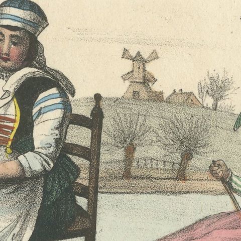 Frisian Fisherman & Winter Costume Scene, Dutch Costume Lithograph, c.1840, close-up 6