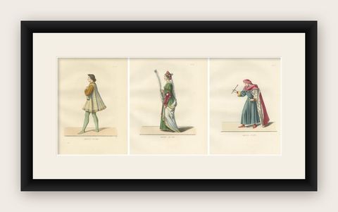 Young Sienese, Noblewoman, and Apothecary in Medieval Italian Dress - 1845, shown framed
