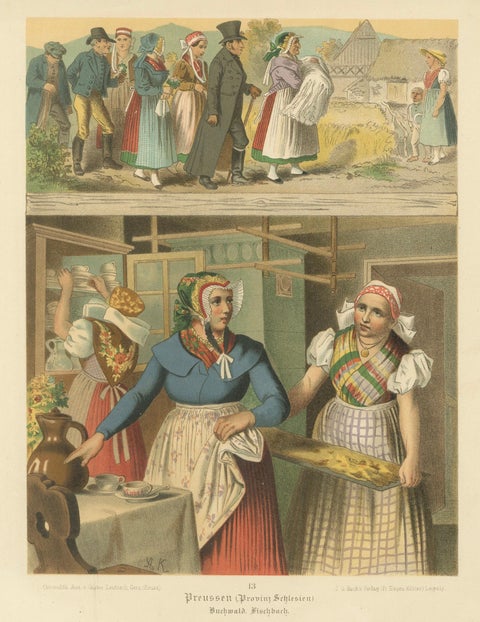 Silesian Folk Costume Scene, Prussia, Buchwald & Fischbach, c.1875, close-up 1