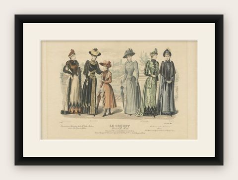 No. 1665 Antique Fashion Print, 1890, shown framed