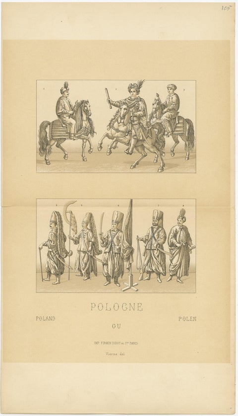 Antique Print of Polish Battle Costumes Racinet, 'circa 1880', view 4