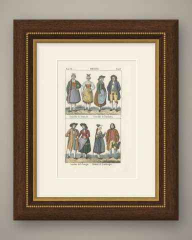 German Peasants of Steinach, Hornburg, San Giorgio and Leonberger, 1842, shown framed