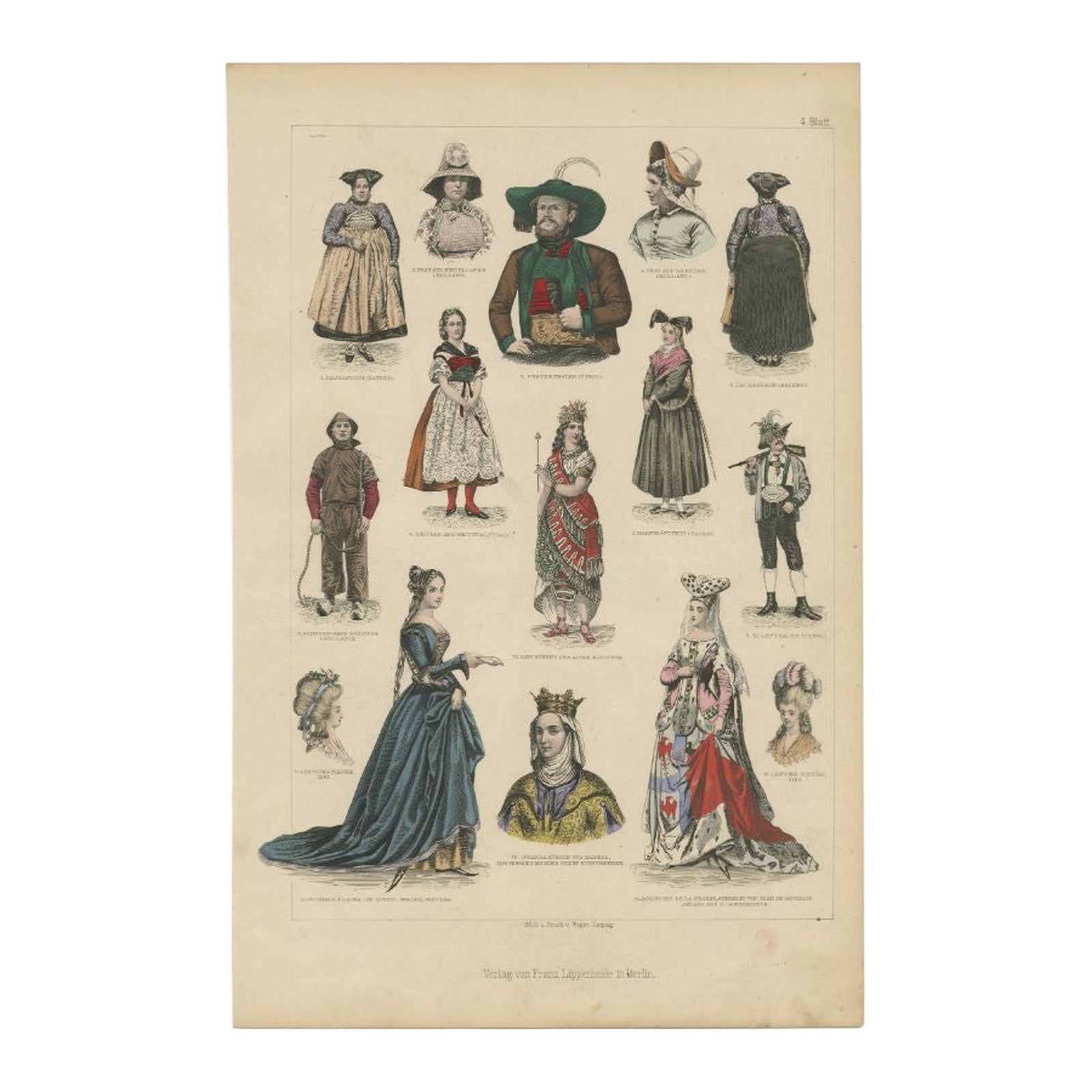 Antique Costume Print of Bayern, Tirol and More, c.1875