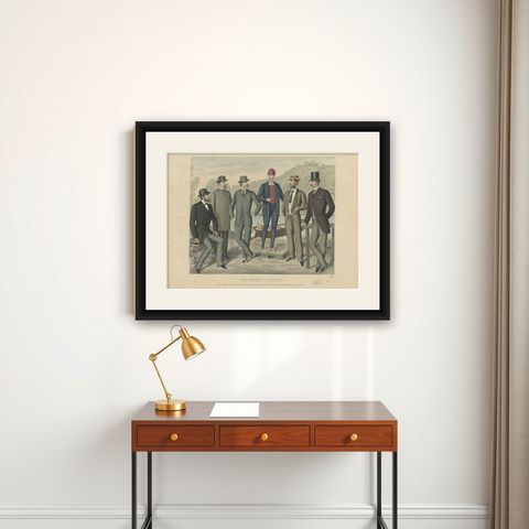 Antique Print of Men's Fashion in Published July 1889 by Klemm & Weiss, C 1900, shown framed on a wall