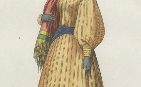 Sierra Leone Woman Costume Print, Antique Hand-Colored Lithograph, 1854, close-up 2