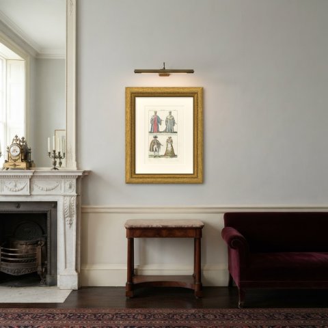 French Court Dress, Grand Judge, Master of the University and Court Lady, 1842, shown framed in a room