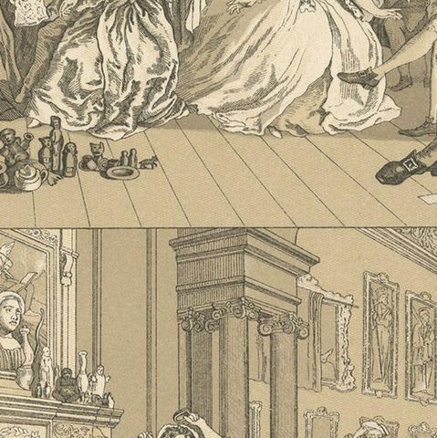 Pl. 157 Antique Print of English Scenes, Costumes by Racinet, 'circa 1880', close-up 2