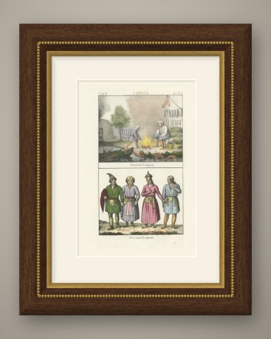 Lapp Fishermen by the Fire and a Group of Lapp Fishermen, Lapland, 1842, shown framed