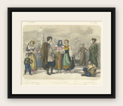 Russian and Finnish Costumes, Peasants and Nobility of St. Petersburg, c.1845, shown framed
