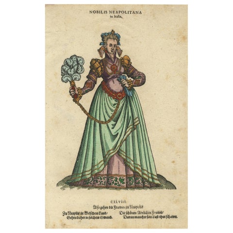 Noblewoman of Naples, Rare Antique Costume Woodcut, Jost Amman, 1577