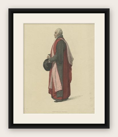 Old Print of Doctor in Physic Sir Christopher Pegge, in Convocation Dress, 1813, shown framed